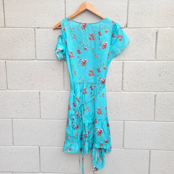 R13Deconstructed Babydoll Mini Dress in Light Blue Floral Size Medium
